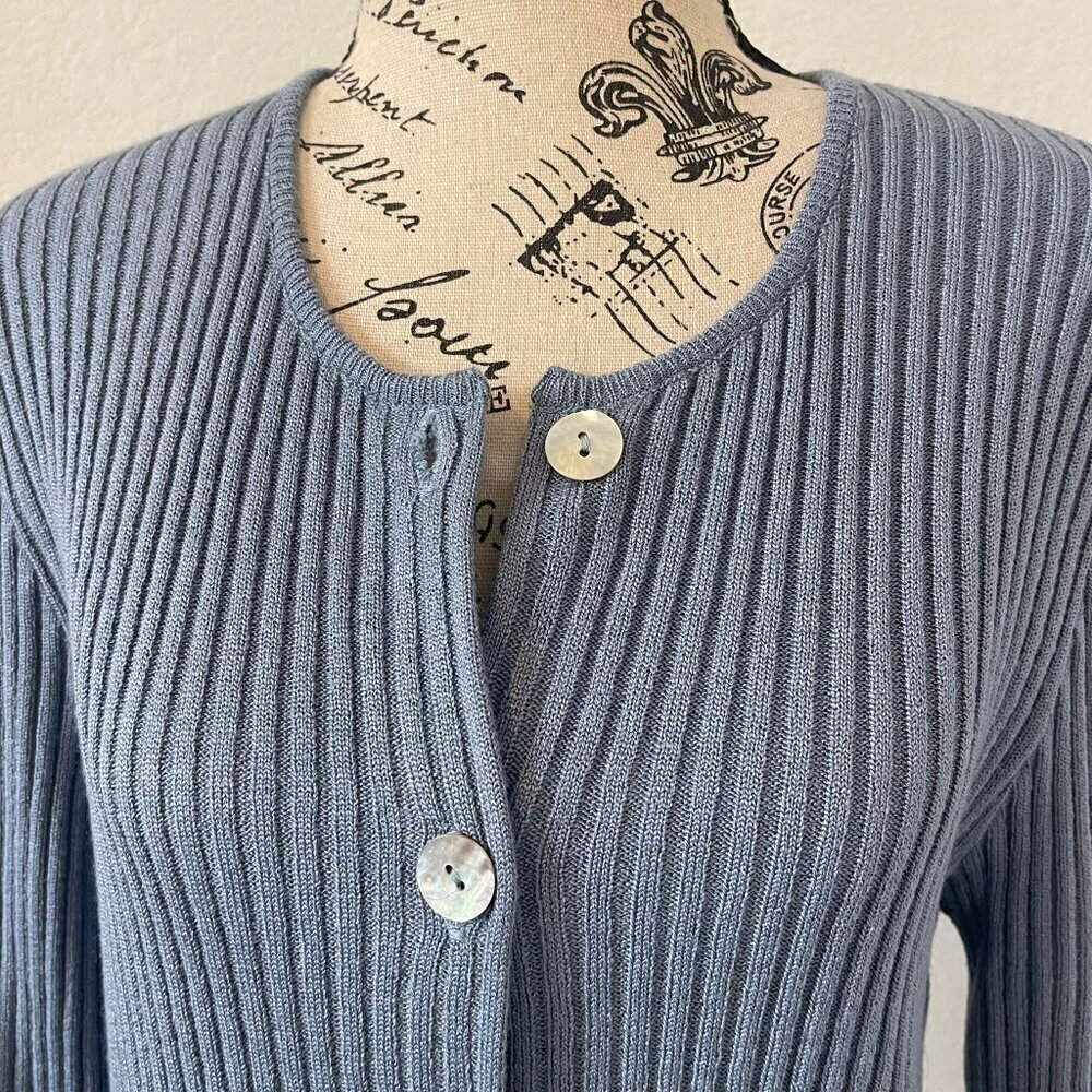 Blue Ribbed Women's Sweater - Picture 4 of 10